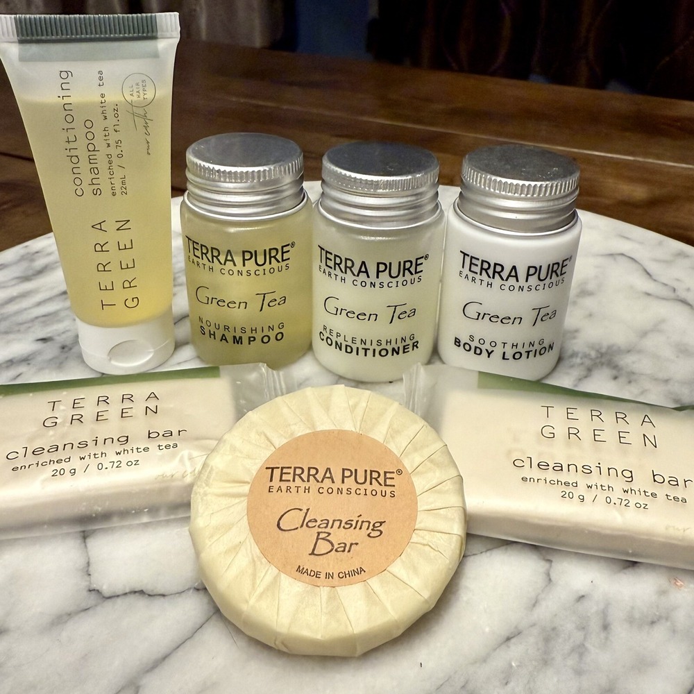 NEW! Travel LOT of 7 TERRA PURE Earth Conscious‎ Shampoo Conditioner Lotion Soap